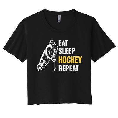 Eat Sleep Hockey Repeat Ice Hockey Women's Crop Top Tee