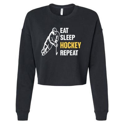 Eat Sleep Hockey Repeat Ice Hockey Cropped Pullover Crew