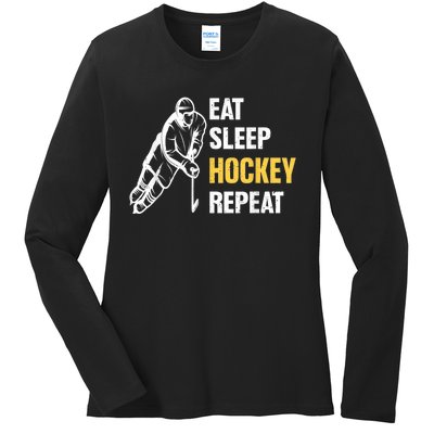 Eat Sleep Hockey Repeat Ice Hockey Ladies Long Sleeve Shirt