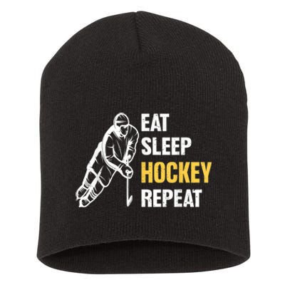 Eat Sleep Hockey Repeat Ice Hockey Short Acrylic Beanie