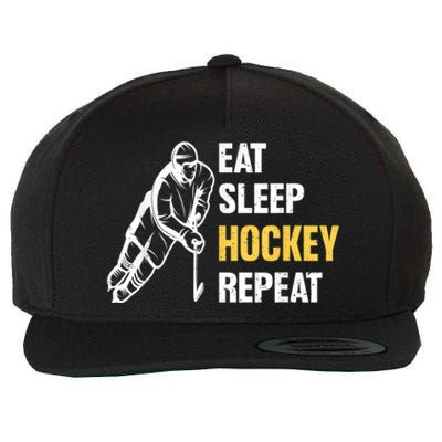 Eat Sleep Hockey Repeat Ice Hockey Wool Snapback Cap