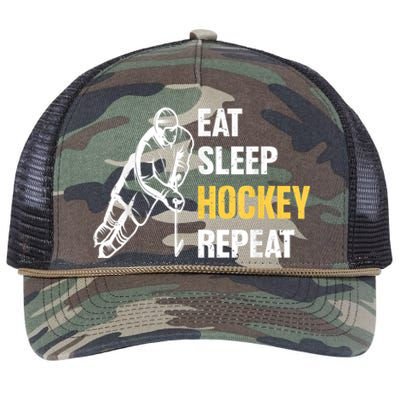 Eat Sleep Hockey Repeat Ice Hockey Retro Rope Trucker Hat Cap