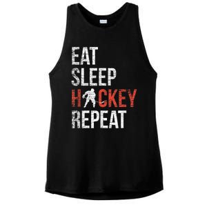 Eat Sleep Hockey Repeat Ice Hockey Ladies PosiCharge Tri-Blend Wicking Tank