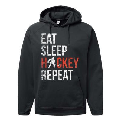 Eat Sleep Hockey Repeat Ice Hockey Performance Fleece Hoodie