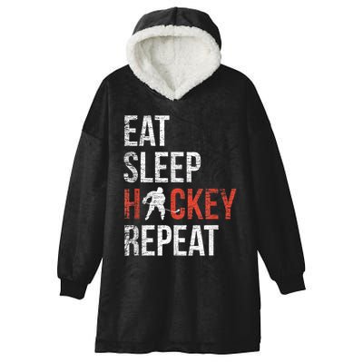 Eat Sleep Hockey Repeat Ice Hockey Hooded Wearable Blanket