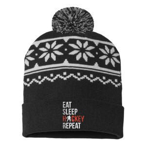 Eat Sleep Hockey Repeat Ice Hockey USA-Made Snowflake Beanie