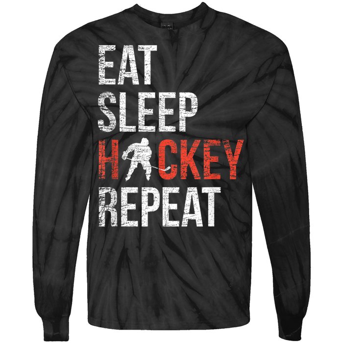 Eat Sleep Hockey Repeat Ice Hockey Tie-Dye Long Sleeve Shirt