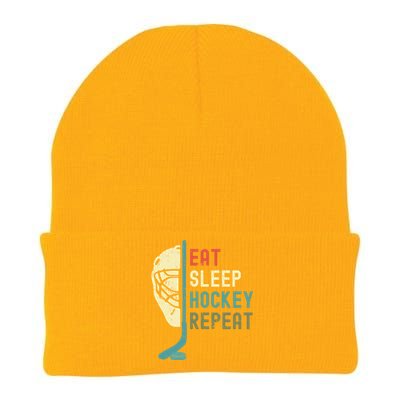 Eat Sleep Hockey Repeat Hockey Retro Ice Hockey Knit Cap Winter Beanie