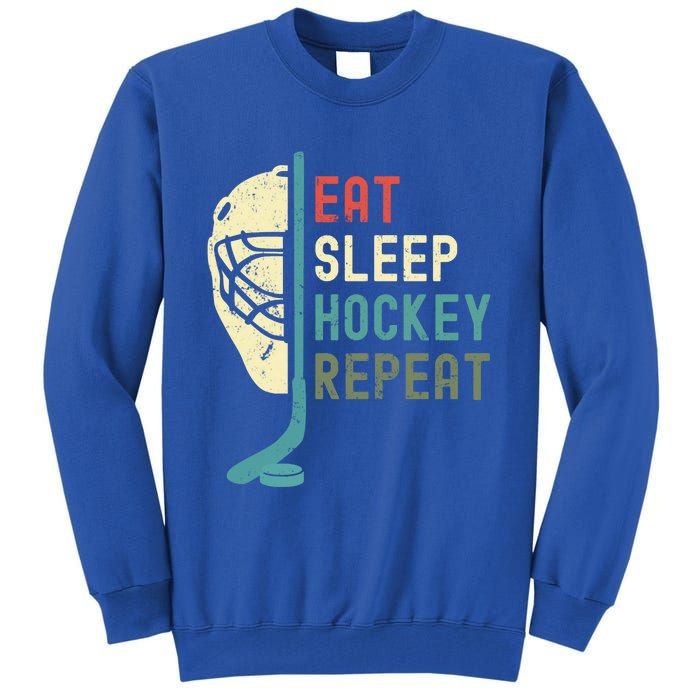 Eat Sleep Hockey Repeat Hockey Retro Ice Hockey Tall Sweatshirt