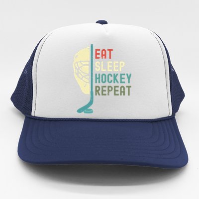 Eat Sleep Hockey Repeat Hockey Retro Ice Hockey Trucker Hat