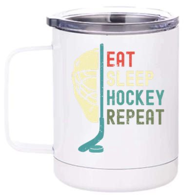 Eat Sleep Hockey Repeat Hockey Retro Ice Hockey 12 oz Stainless Steel Tumbler Cup