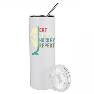 Eat Sleep Hockey Repeat Hockey Retro Ice Hockey Stainless Steel Tumbler