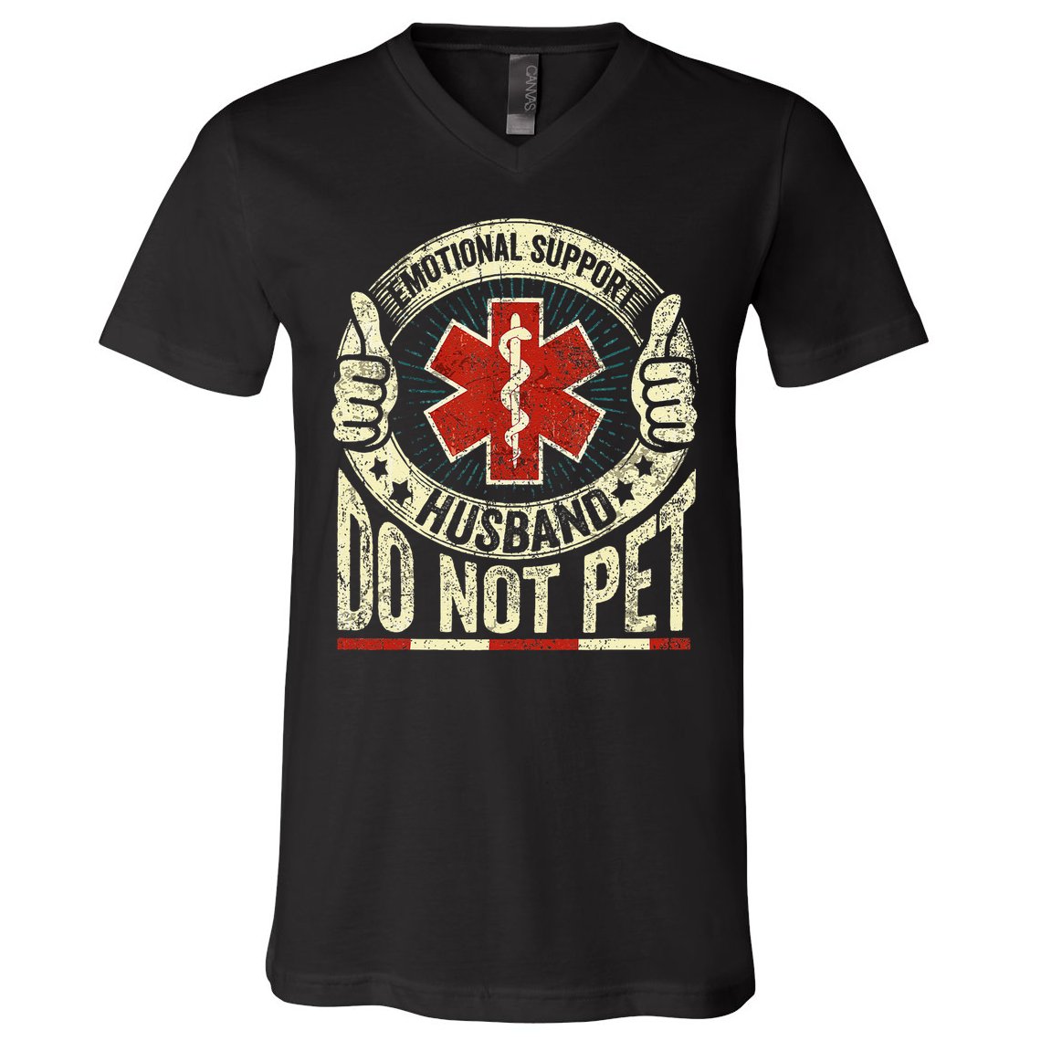 Emotional Support Husband Do Not Pet V-Neck T-Shirt
