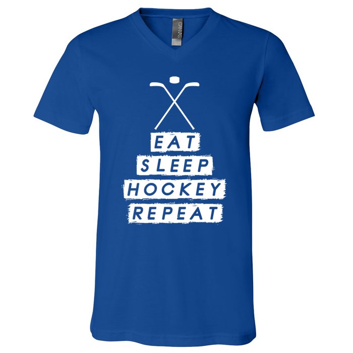 Eat Sleep Hockey Ice Hockey Gift V-Neck T-Shirt