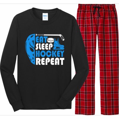 Eat Sleep Hockey Repeat Christmas For N Adult Hockey Gift Long Sleeve Pajama Set