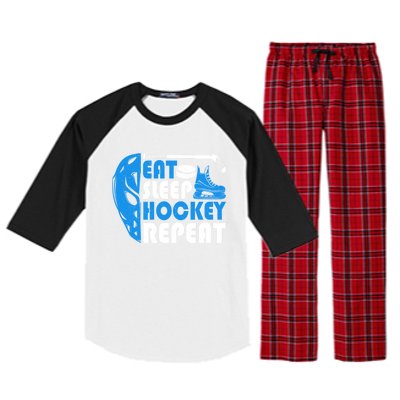 Eat Sleep Hockey Repeat Christmas For N Adult Hockey Gift Raglan Sleeve Pajama Set