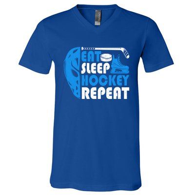 Eat Sleep Hockey Repeat Christmas For N Adult Hockey Gift V-Neck T-Shirt