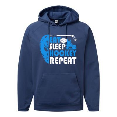 Eat Sleep Hockey Repeat Christmas For N Adult Hockey Gift Performance Fleece Hoodie