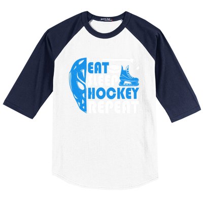 Eat Sleep Hockey Repeat Christmas For N Adult Hockey Gift Baseball Sleeve Shirt