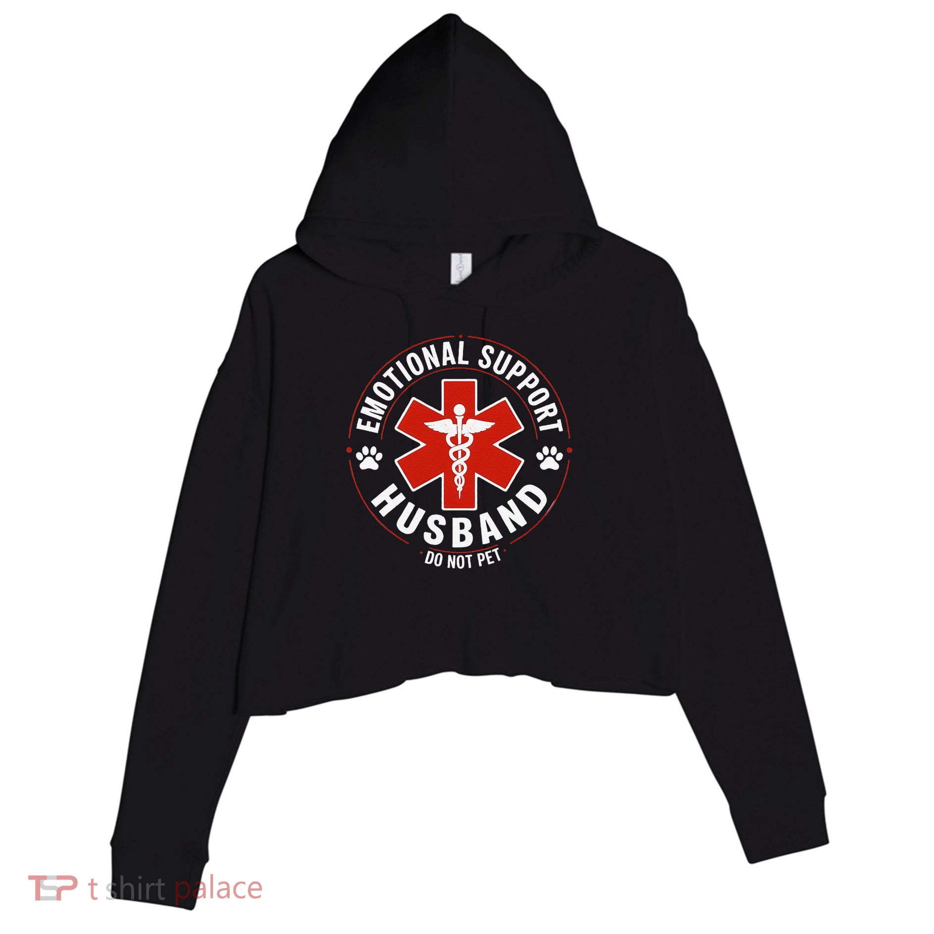 Emotional Support Husband Do Not Pet Crop Fleece Hoodie