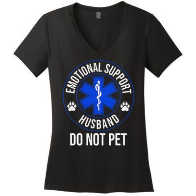 Emotional Support Husband Do Not Pet Funny Trendy Women Women's V-Neck T-Shirt