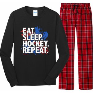 Eat Sleep Hockey Repeat Funny Hockey Player Saying Slogan Gift Long Sleeve Pajama Set