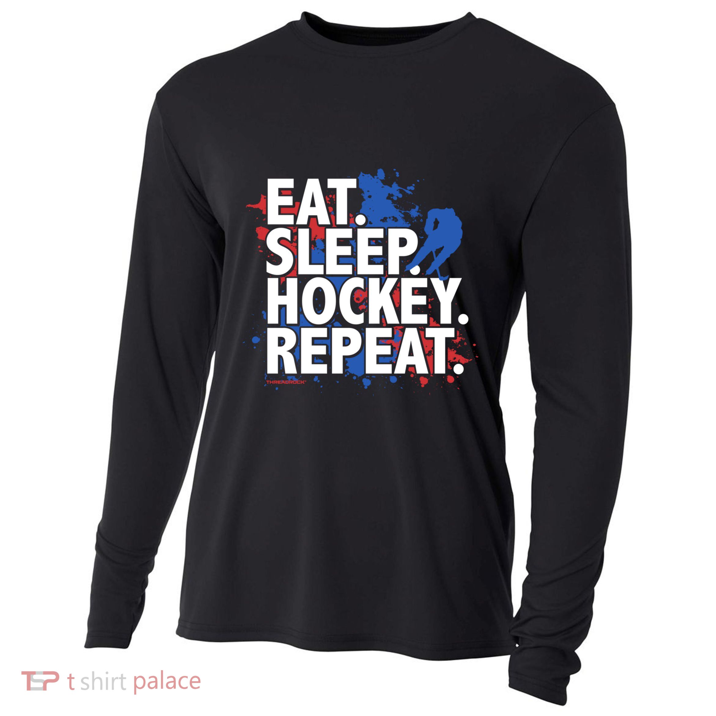 Eat Sleep Hockey Repeat Funny Hockey Player Saying Slogan Gift Cooling Performance Long Sleeve Crew