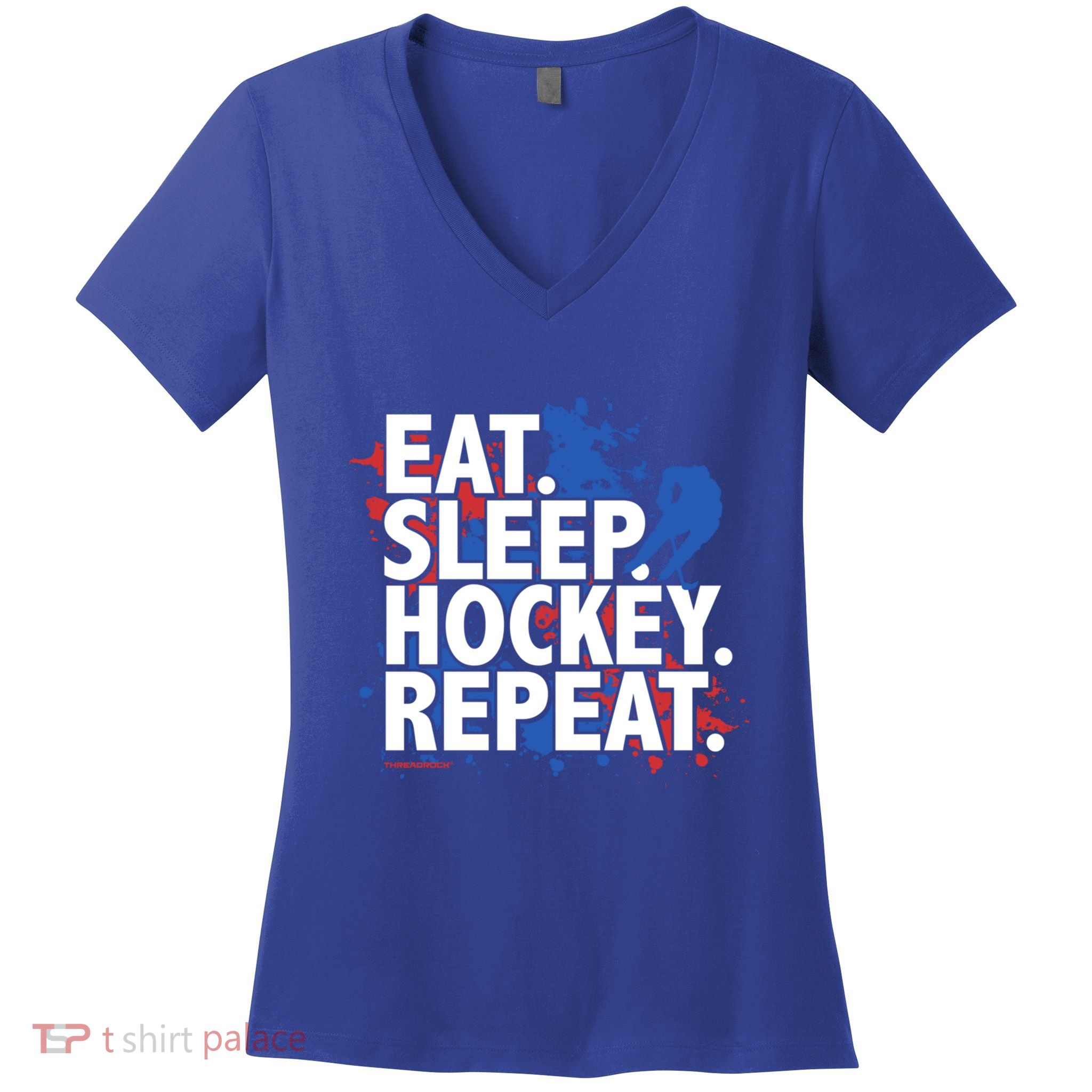 Eat Sleep Hockey Repeat Funny Hockey Player Saying Slogan Gift Women's V-Neck T-Shirt