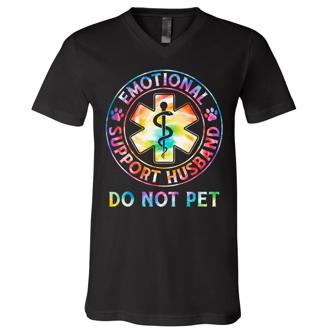 Emotional Support Husband Do Not Pet Tie Dye Funny Marriage V-Neck T-Shirt