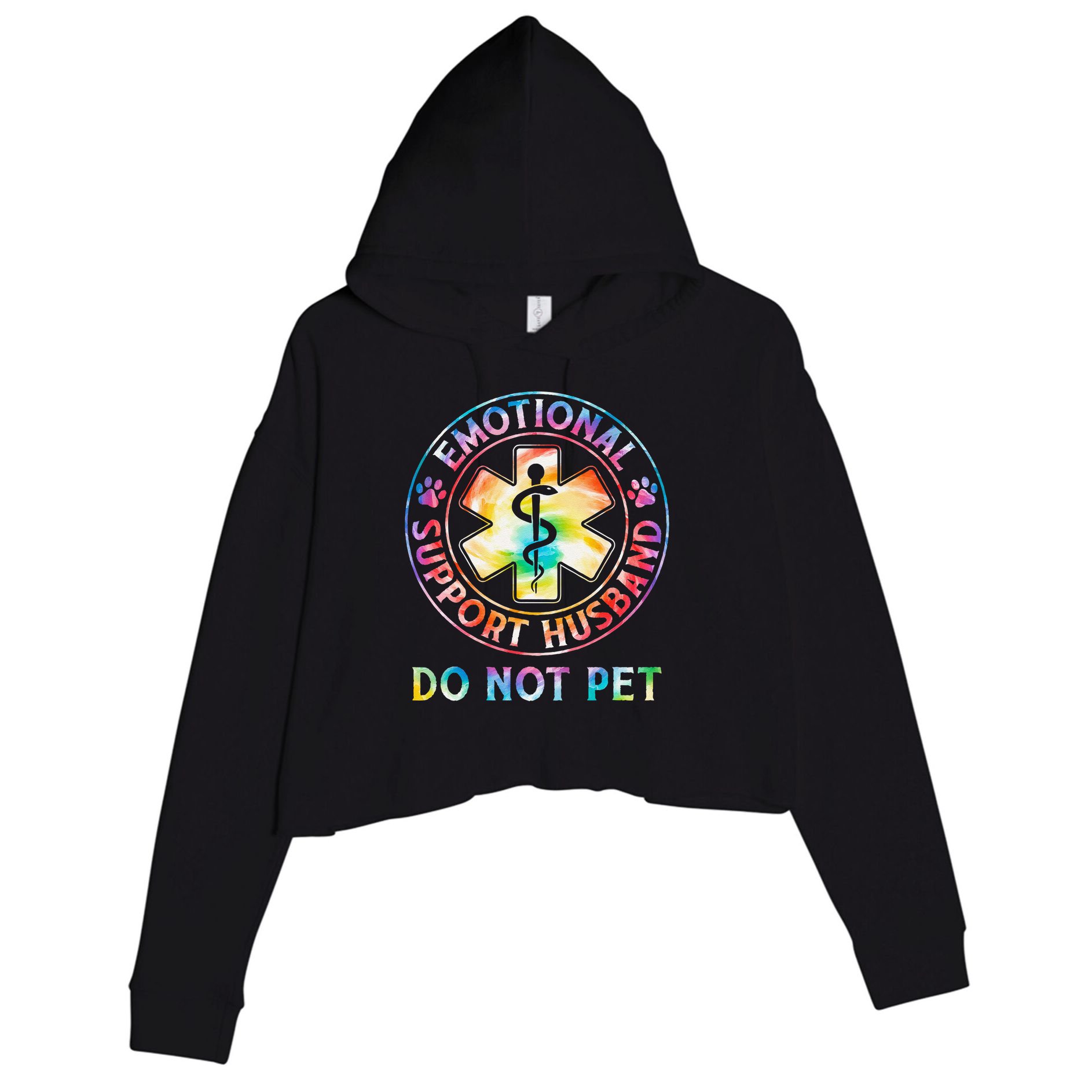 Emotional Support Husband Do Not Pet Tie Dye Funny Marriage Crop Fleece Hoodie
