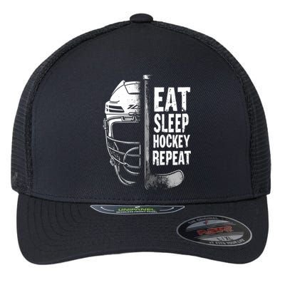 Eat Sleep Hockey Repeat Hockey Enthusiast Gift Flexfit Unipanel Trucker Cap