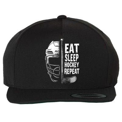 Eat Sleep Hockey Repeat Hockey Enthusiast Gift Wool Snapback Cap