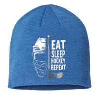 Eat Sleep Hockey Repeat Hockey Enthusiast Gift Sustainable Beanie