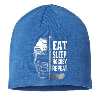 Eat Sleep Hockey Repeat Hockey Enthusiast Gift Sustainable Beanie