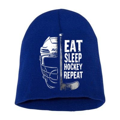 Eat Sleep Hockey Repeat Hockey Enthusiast Gift Short Acrylic Beanie