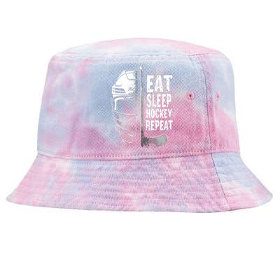 Eat Sleep Hockey Repeat Hockey Enthusiast Gift Tie-Dyed Bucket Hat