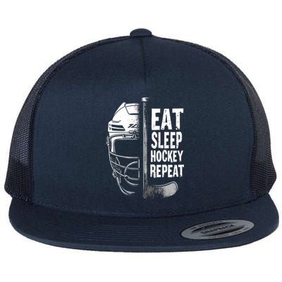 Eat Sleep Hockey Repeat Hockey Enthusiast Gift Flat Bill Trucker Hat