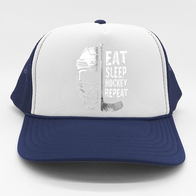 Eat Sleep Hockey Repeat Hockey Enthusiast Gift Trucker Hat