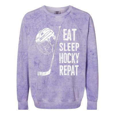 Eat Sleep Hockey Repeat Hockey Sport Meaningful Gift Colorblast Crewneck Sweatshirt