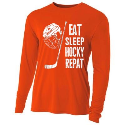 Eat Sleep Hockey Repeat Hockey Sport Meaningful Gift Cooling Performance Long Sleeve Crew