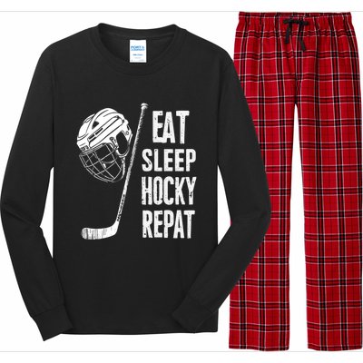 Eat Sleep Hockey Repeat Hockey Sport Meaningful Gift Long Sleeve Pajama Set