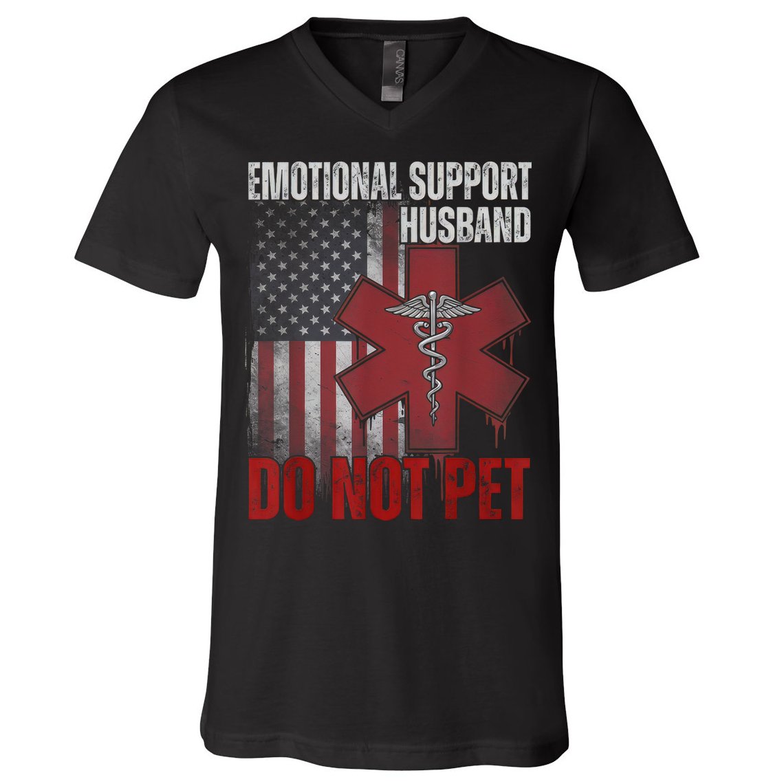 Emotional Support Husband Do Not Pet  V-Neck T-Shirt