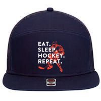 Eat Sleep Hockey Repeat - Gift 7 Panel Mesh Trucker Snapback Hat