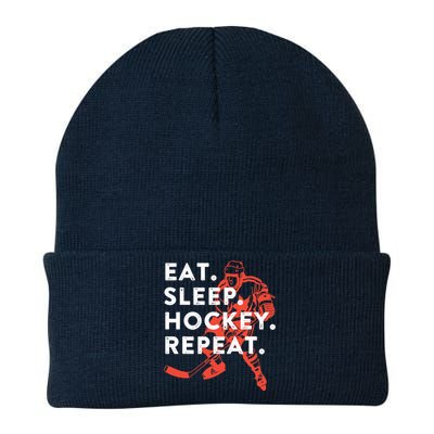 Eat Sleep Hockey Repeat - Gift Knit Cap Winter Beanie