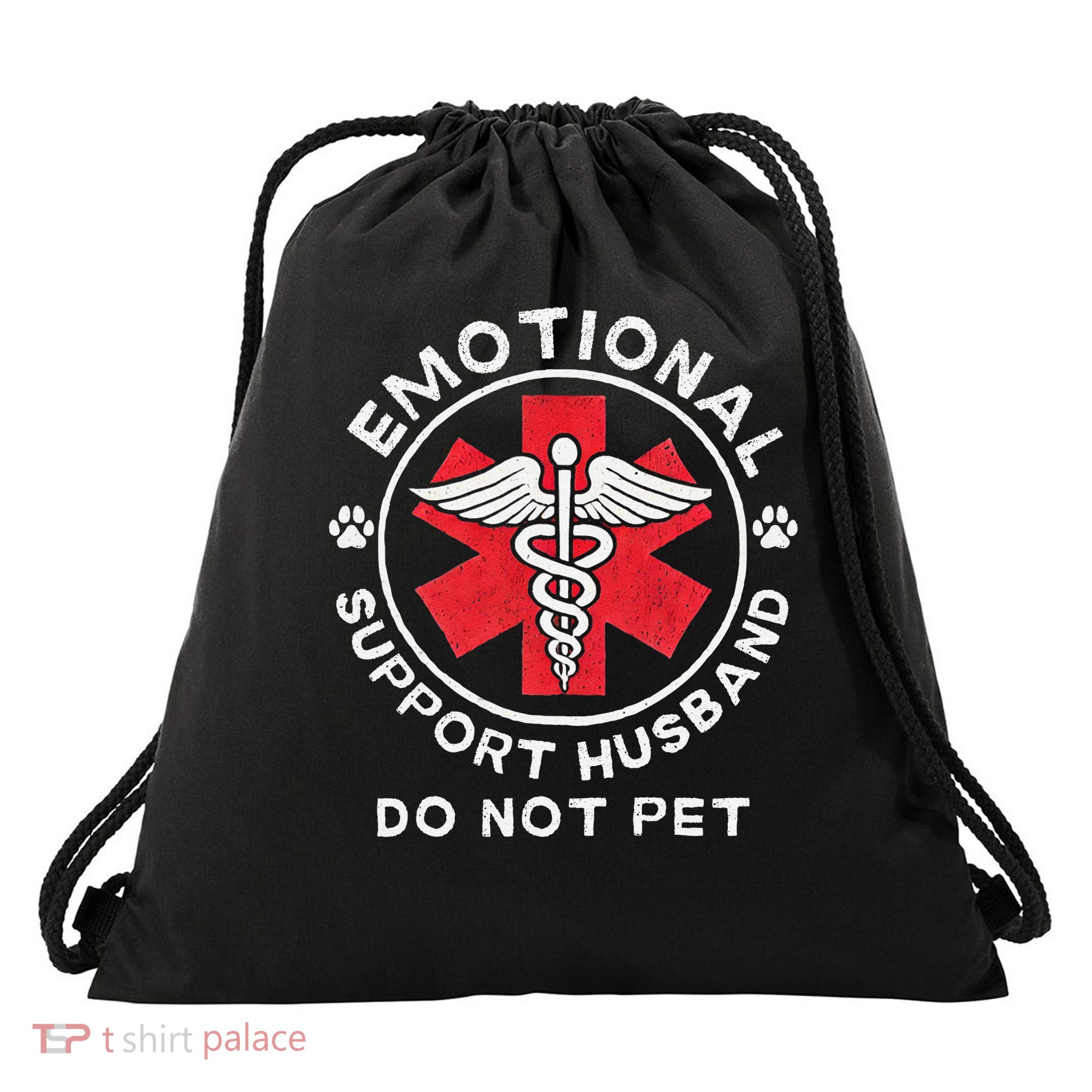 Emotional Support Husband Do Not Pet Drawstring Bag