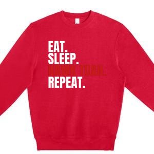 Eat Sleep Hawk Tuah Repeat Funny Viral Election Parody Premium Crewneck Sweatshirt