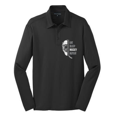 Eat Sleep Hockey Repeat Christmas For N Adult Hockey Silk Touch Performance Long Sleeve Polo