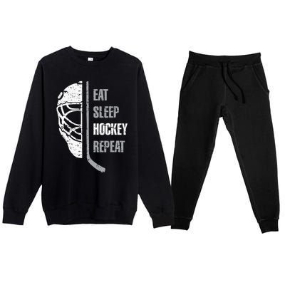 Eat Sleep Hockey Repeat Christmas For N Adult Hockey Premium Crewneck Sweatsuit Set