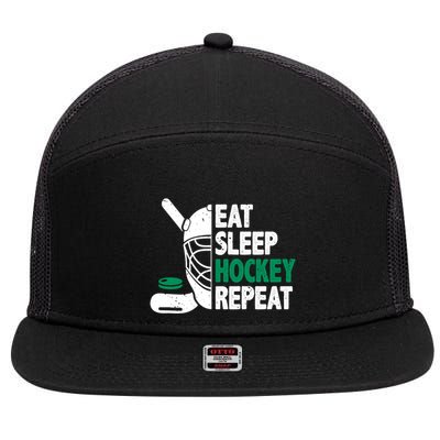 Eat Sleep Hockey Repeat Ice Hockey Lovers Players Funny Gift 7 Panel Mesh Trucker Snapback Hat
