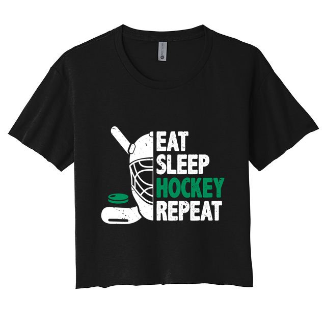 Eat Sleep Hockey Repeat Ice Hockey Lovers Players Funny Gift Crop Top